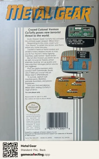 Metal Gear Nintendo Entertainment System, PAL box back