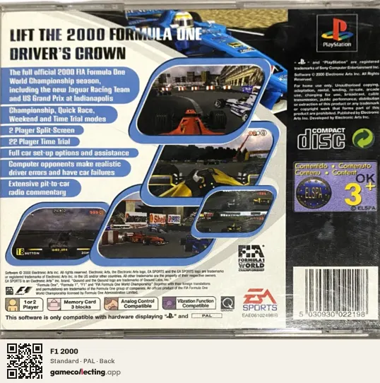 F1 2000 PlayStation, PAL box back