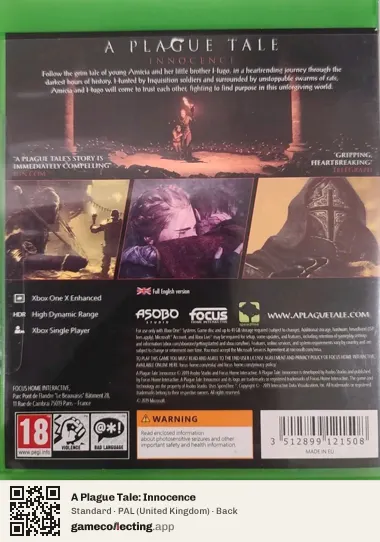 A Plague Tale: Innocence Xbox One, United Kingdom box back