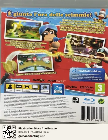 PlayStation Move Ape Escape PlayStation 3, Italy box back