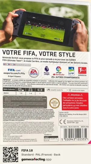 FIFA 18 Nintendo Switch, France box back