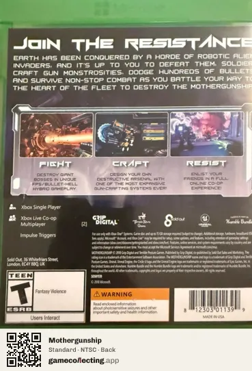 Mothergunship Xbox One, NTSC box back