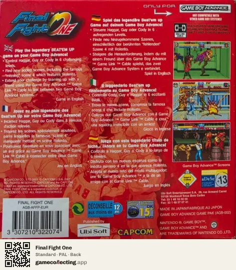Final Fight One Game Boy Advance, PAL box back