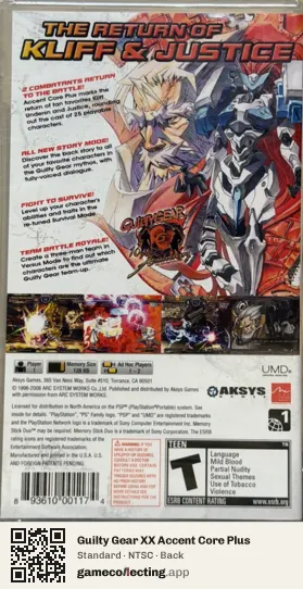 Guilty Gear XX Accent Core Plus PlayStation Portable, NTSC box back