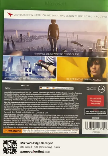 Mirror's Edge Catalyst Xbox One, Germany box back