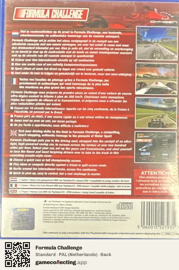 Formula Challenge PlayStation 2, Netherlands box back