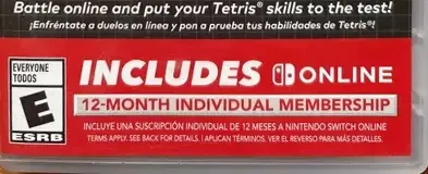 Tetris 99, the ESRB box on its front