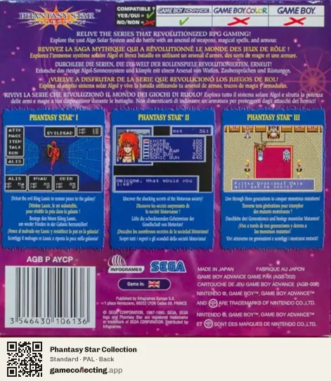 Phantasy Star Collection Game Boy Advance, PAL box back