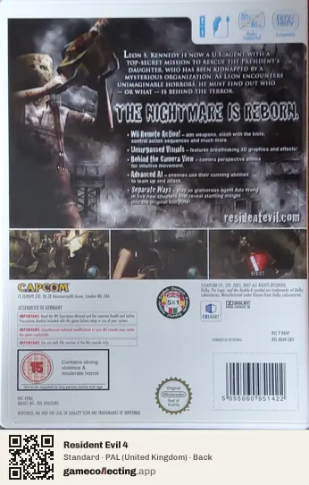 Resident Evil 4 Nintendo Wii, United Kingdom box back