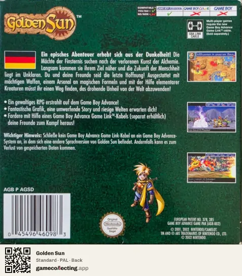 Golden Sun Game Boy Advance, PAL box back