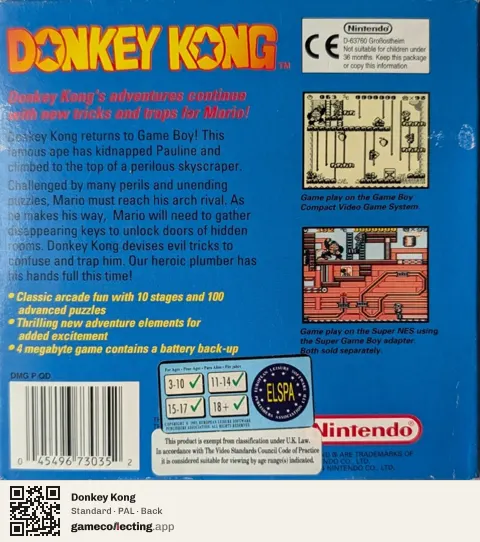 Donkey Kong Game Boy, PAL box back