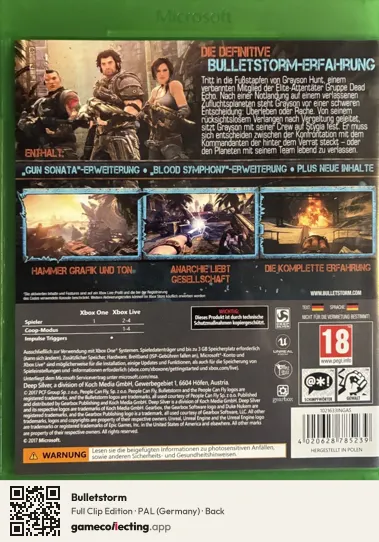 Bulletstorm Xbox One, Germany box back