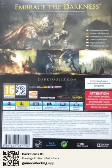 Dark Souls III PlayStation 4, PAL box back