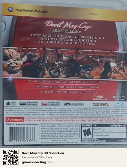 Devil May Cry HD Collection PlayStation 3, NTSC box back
