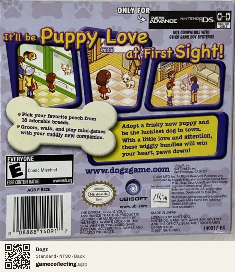 Dogz Game Boy Advance, NTSC box back