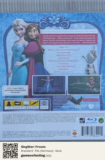 SingStar: Frozen PlayStation 3, Germany box back