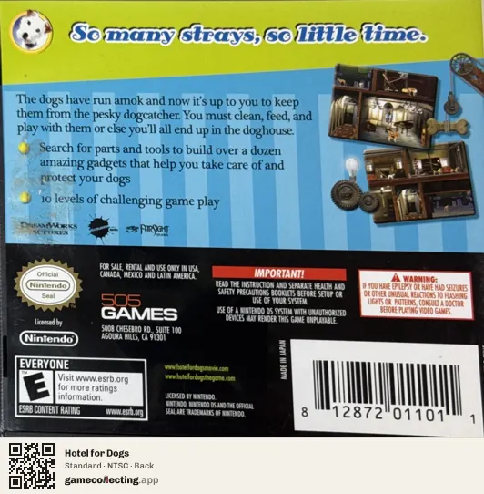 Hotel for Dogs Nintendo DS, NTSC box back