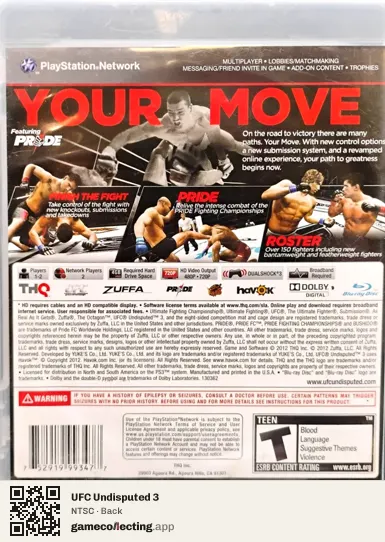 UFC Undisputed 3 PlayStation 3, NTSC box back
