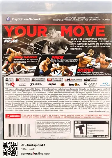 UFC Undisputed 3 PlayStation 3, NTSC box back