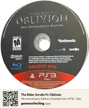The Elder Scrolls IV: Oblivion PlayStation 3, NTSC disc