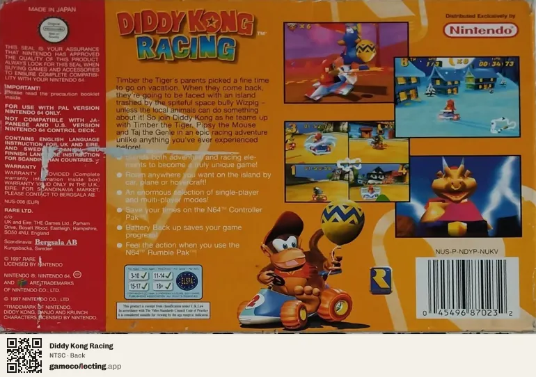 Diddy Kong Racing Nintendo 64, NTSC box back