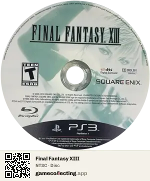Final Fantasy XIII PlayStation 3, NTSC disc