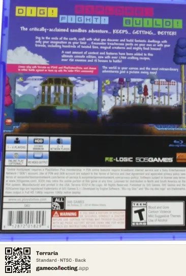 Terraria PlayStation 4, NTSC box back