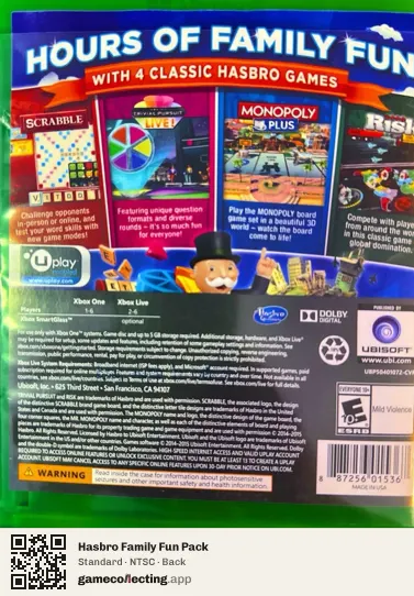 Hasbro Family Fun Pack Xbox One, NTSC box back
