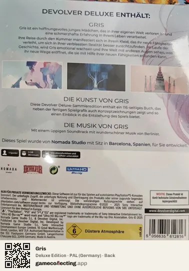 Gris PlayStation 5, Germany box back