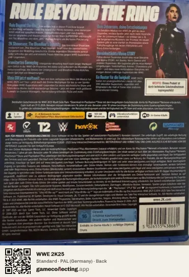 WWE 2K25 PlayStation 5, Germany box back