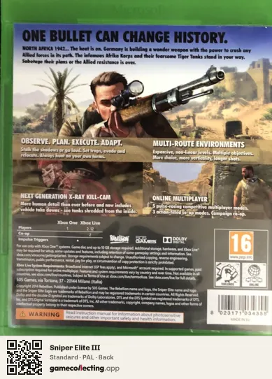 Sniper Elite III Xbox One, PAL box back