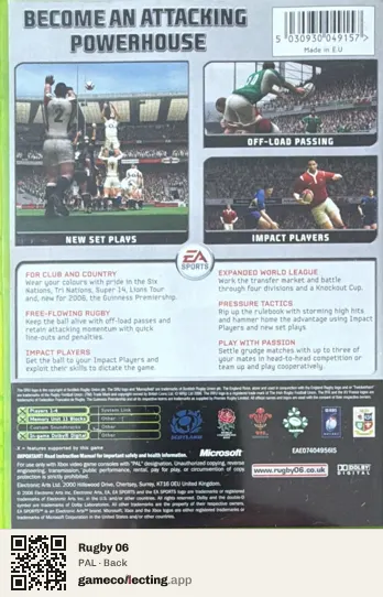 Rugby 06 Xbox, PAL box back
