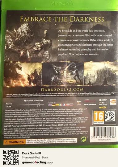 Dark Souls III Xbox One, PAL box back