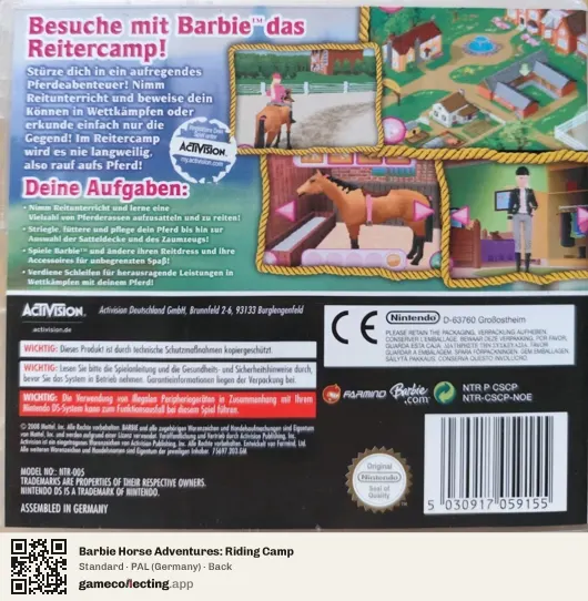 Barbie Horse Adventures: Riding Camp Nintendo DS, Germany box back