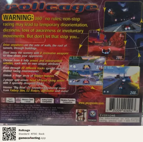 Rollcage PlayStation, NTSC box back