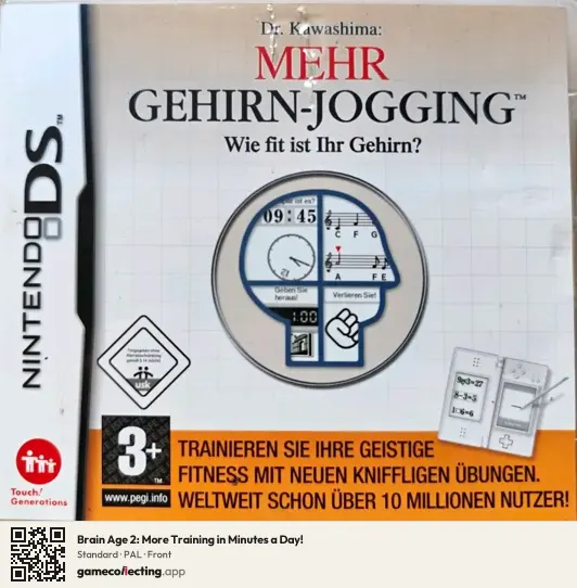 Brain Age 2: More Training in Minutes a Day! Nintendo DS, PAL box front