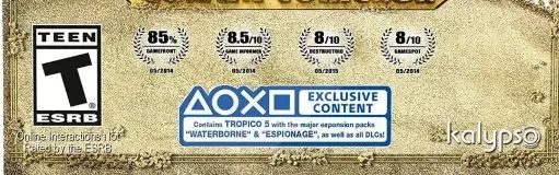 Tropico 5, the ESRB box on its front