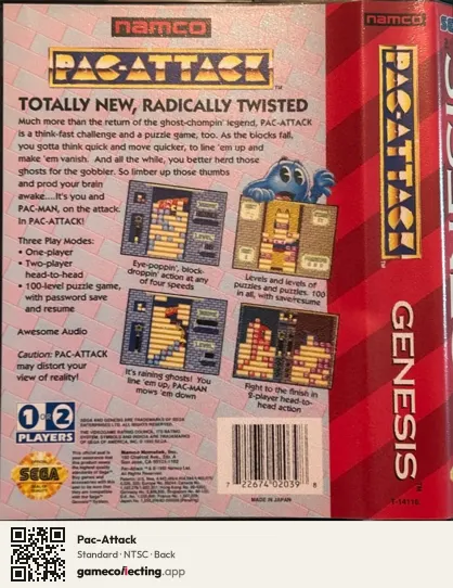 Pac-Attack Sega Mega Drive / Genesis, NTSC box back