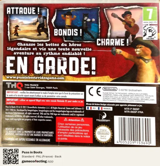 Puss in Boots Nintendo DS, France box back