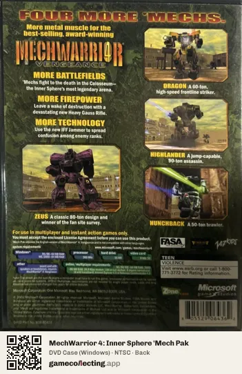 MechWarrior 4: Inner Sphere 'Mech Pak Computer, NTSC box back