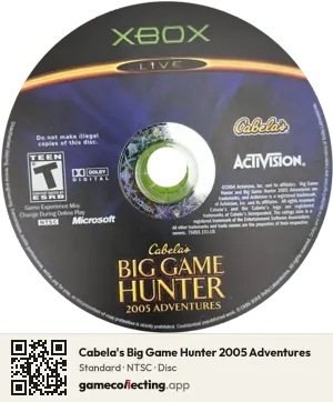 Cabela's Big Game Hunter 2005 Adventures Xbox, NTSC disc