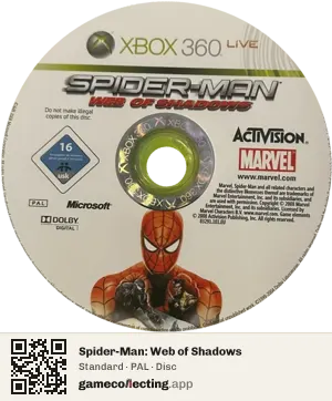 Spider-Man: Web of Shadows Xbox 360, PAL disc