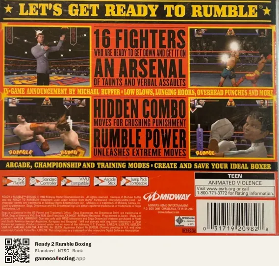 Ready 2 Rumble Boxing Sega Dreamcast, NTSC box back