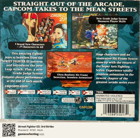Street Fighter III: 3rd Strike Sega Dreamcast, NTSC box back