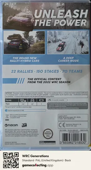 WRC Generations Nintendo Switch, United Kingdom box back