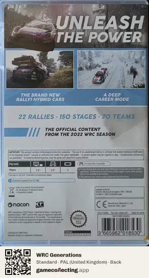 WRC Generations Nintendo Switch, United Kingdom box back