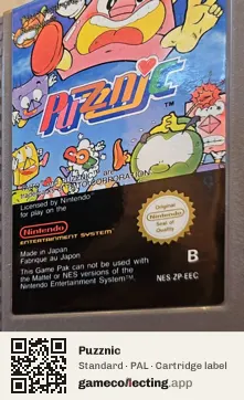Puzznic Nintendo Entertainment System, PAL cartridge label