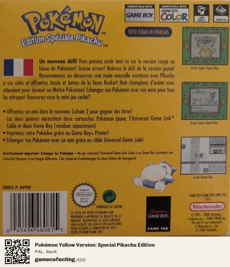 Pokémon Yellow Version: Special Pikachu Edition Game Boy, PAL box back