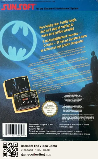 Batman: The Video Game Nintendo Entertainment System, NTSC box back