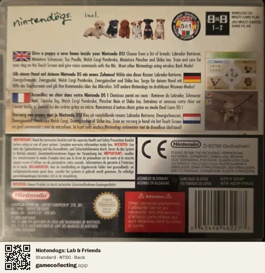 Nintendogs: Lab & Friends Nintendo DS, NTSC box back
